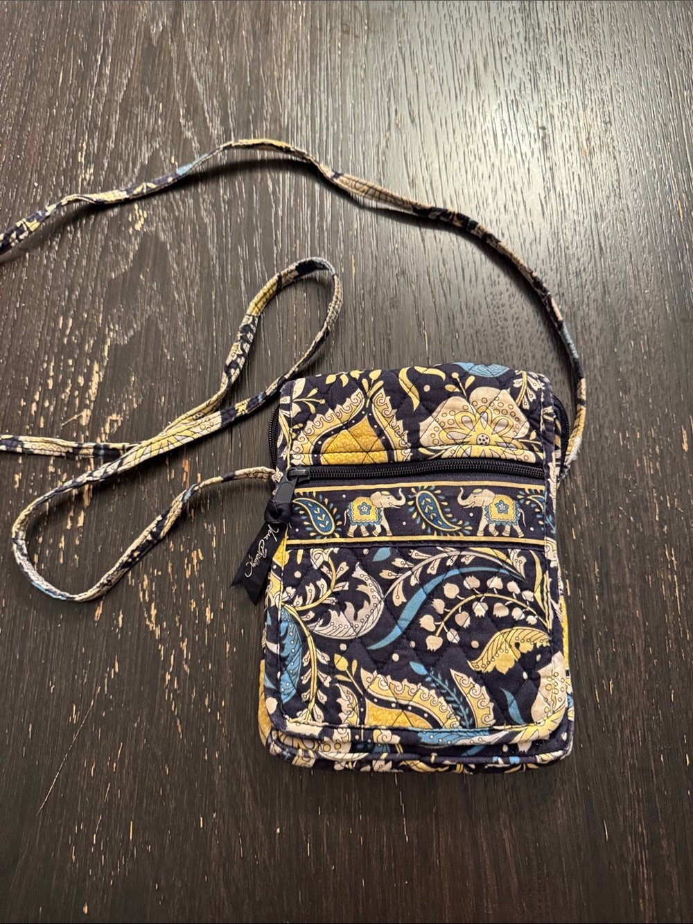 Vera Bradley Quilted Crossbody in Navy, Yellow & Light Blue